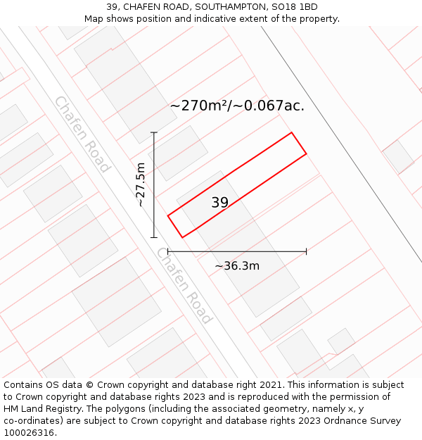 39, CHAFEN ROAD, SOUTHAMPTON, SO18 1BD: Plot and title map