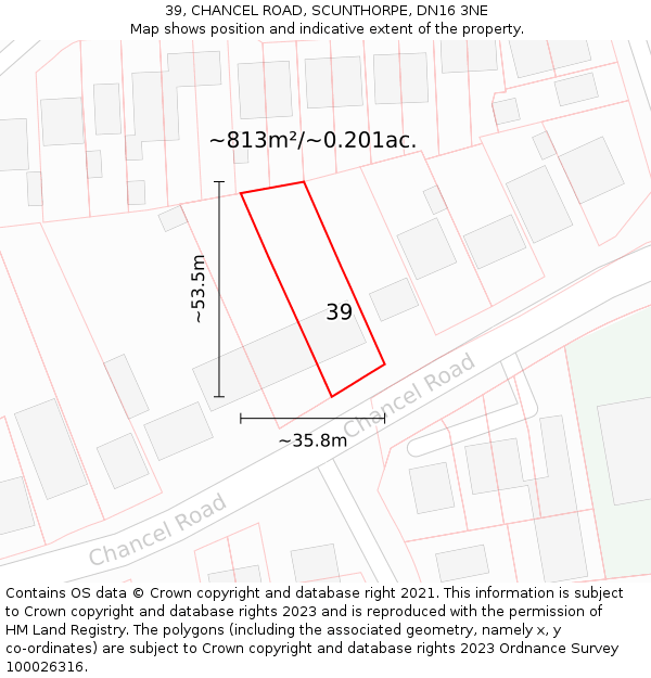 39, CHANCEL ROAD, SCUNTHORPE, DN16 3NE: Plot and title map