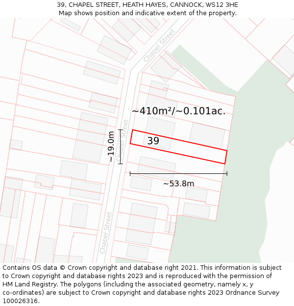 39, CHAPEL STREET, HEATH HAYES, CANNOCK, WS12 3HE: Plot and title map