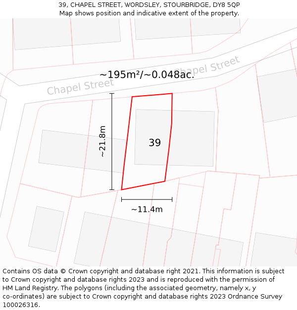 39, CHAPEL STREET, WORDSLEY, STOURBRIDGE, DY8 5QP: Plot and title map