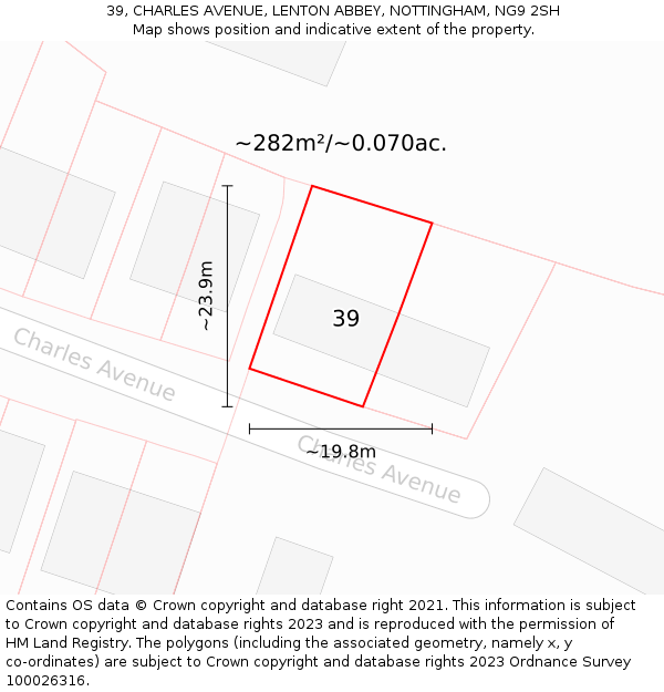 39, CHARLES AVENUE, LENTON ABBEY, NOTTINGHAM, NG9 2SH: Plot and title map