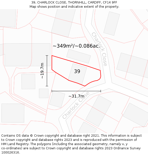 39, CHARLOCK CLOSE, THORNHILL, CARDIFF, CF14 9FF: Plot and title map