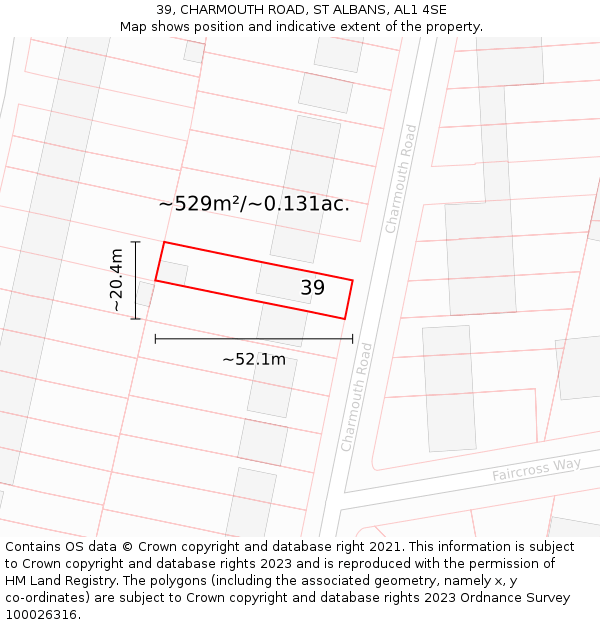 39, CHARMOUTH ROAD, ST ALBANS, AL1 4SE: Plot and title map