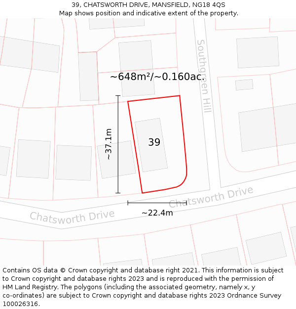 39, CHATSWORTH DRIVE, MANSFIELD, NG18 4QS: Plot and title map