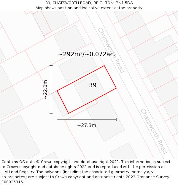 39, CHATSWORTH ROAD, BRIGHTON, BN1 5DA: Plot and title map