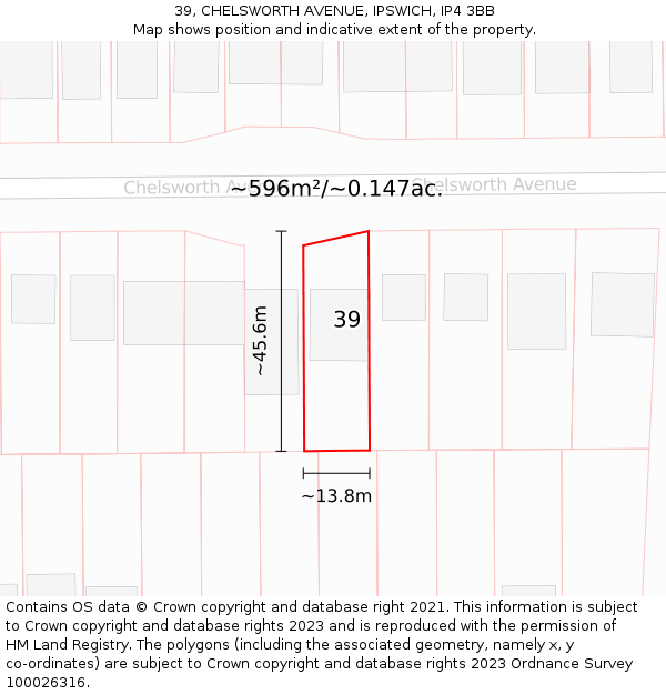 39, CHELSWORTH AVENUE, IPSWICH, IP4 3BB: Plot and title map