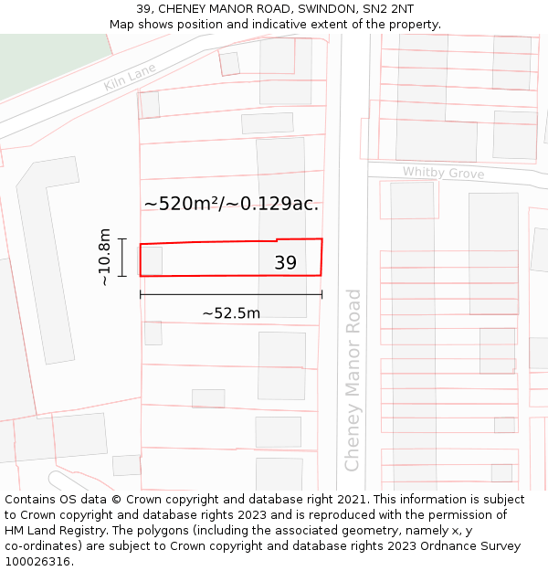 39, CHENEY MANOR ROAD, SWINDON, SN2 2NT: Plot and title map