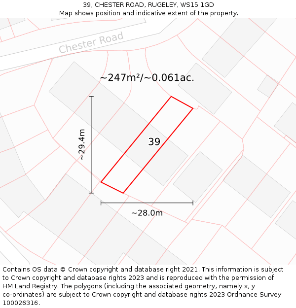 39, CHESTER ROAD, RUGELEY, WS15 1GD: Plot and title map