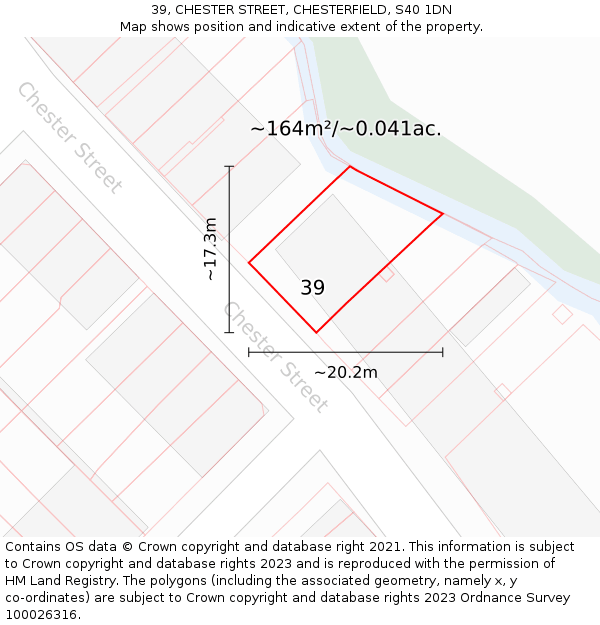 39, CHESTER STREET, CHESTERFIELD, S40 1DN: Plot and title map