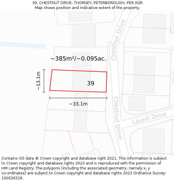 39, CHESTNUT DRIVE, THORNEY, PETERBOROUGH, PE6 0QR: Plot and title map