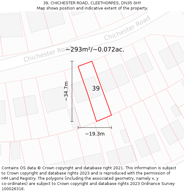 39, CHICHESTER ROAD, CLEETHORPES, DN35 0HY: Plot and title map