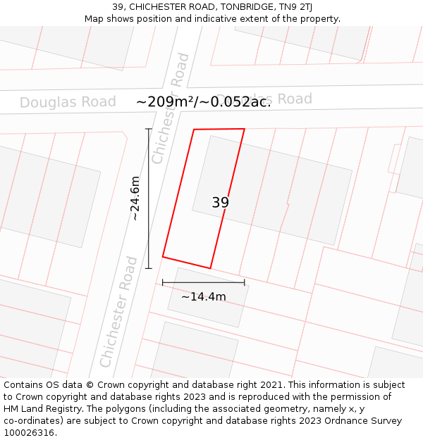 39, CHICHESTER ROAD, TONBRIDGE, TN9 2TJ: Plot and title map