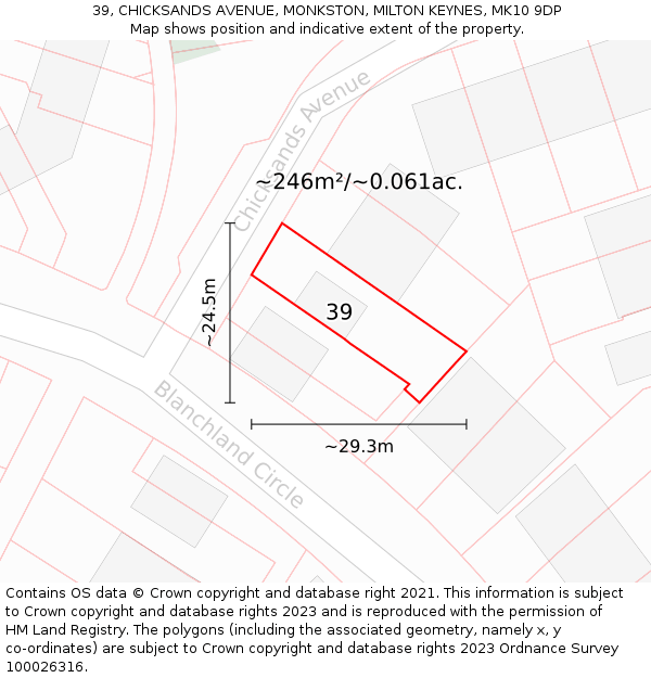 39, CHICKSANDS AVENUE, MONKSTON, MILTON KEYNES, MK10 9DP: Plot and title map