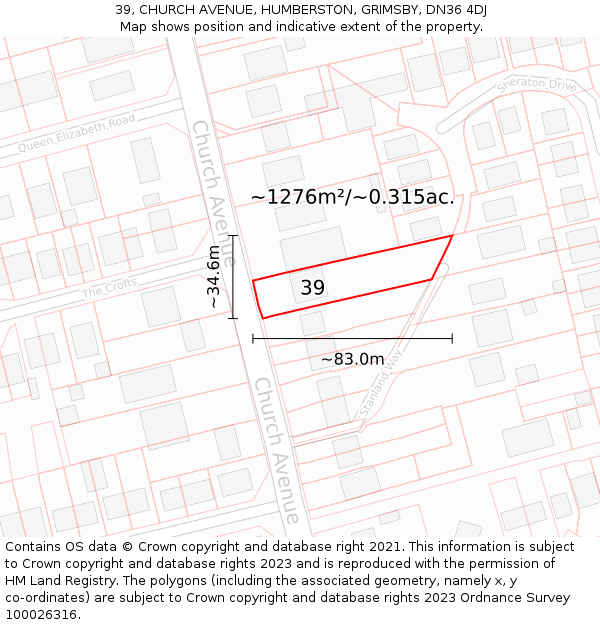 39, CHURCH AVENUE, HUMBERSTON, GRIMSBY, DN36 4DJ: Plot and title map