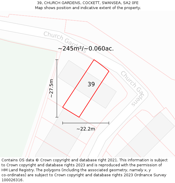 39, CHURCH GARDENS, COCKETT, SWANSEA, SA2 0FE: Plot and title map