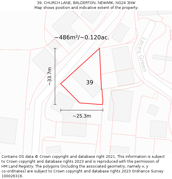 39, CHURCH LANE, BALDERTON, NEWARK, NG24 3NW: Plot and title map