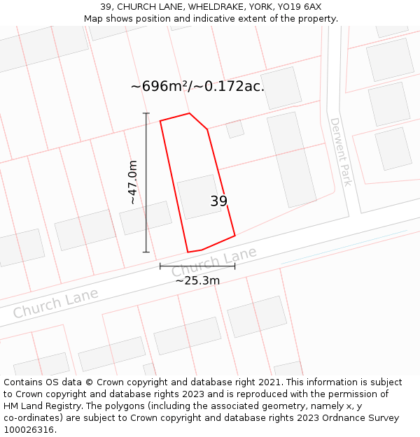 39, CHURCH LANE, WHELDRAKE, YORK, YO19 6AX: Plot and title map