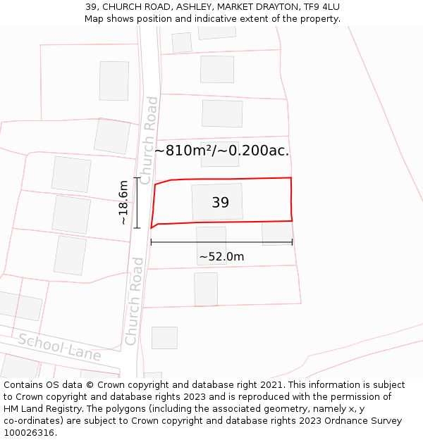 39, CHURCH ROAD, ASHLEY, MARKET DRAYTON, TF9 4LU: Plot and title map