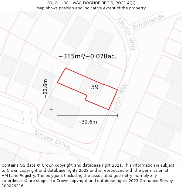 39, CHURCH WAY, BOGNOR REGIS, PO21 4QQ: Plot and title map