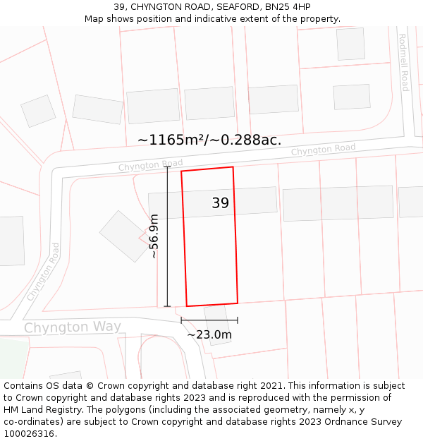 39, CHYNGTON ROAD, SEAFORD, BN25 4HP: Plot and title map