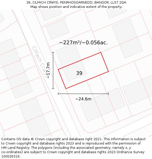 39, CILFACH CRWYS, PENRHOSGARNEDD, BANGOR, LL57 2QA: Plot and title map