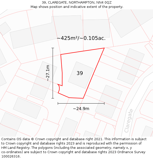 39, CLAREGATE, NORTHAMPTON, NN4 0QZ: Plot and title map