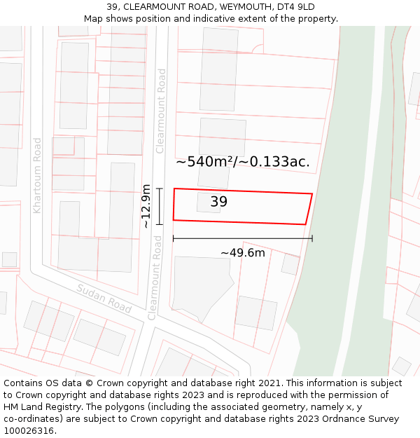 39, CLEARMOUNT ROAD, WEYMOUTH, DT4 9LD: Plot and title map