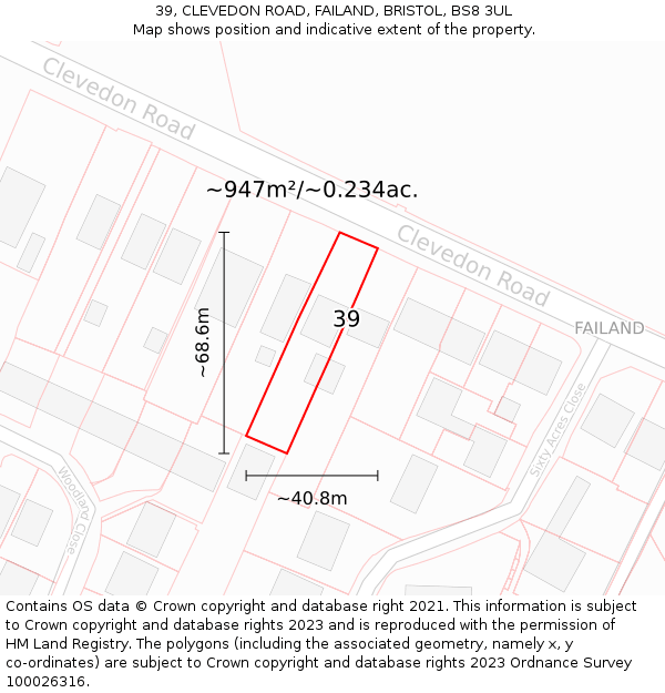 39, CLEVEDON ROAD, FAILAND, BRISTOL, BS8 3UL: Plot and title map