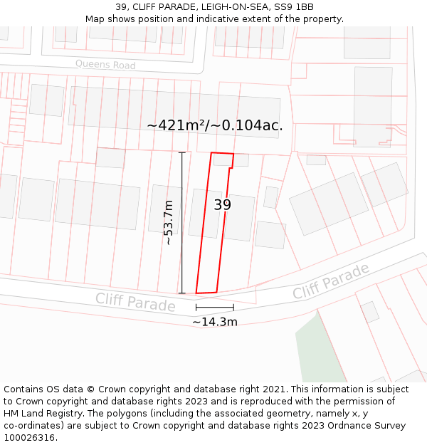 39, CLIFF PARADE, LEIGH-ON-SEA, SS9 1BB: Plot and title map