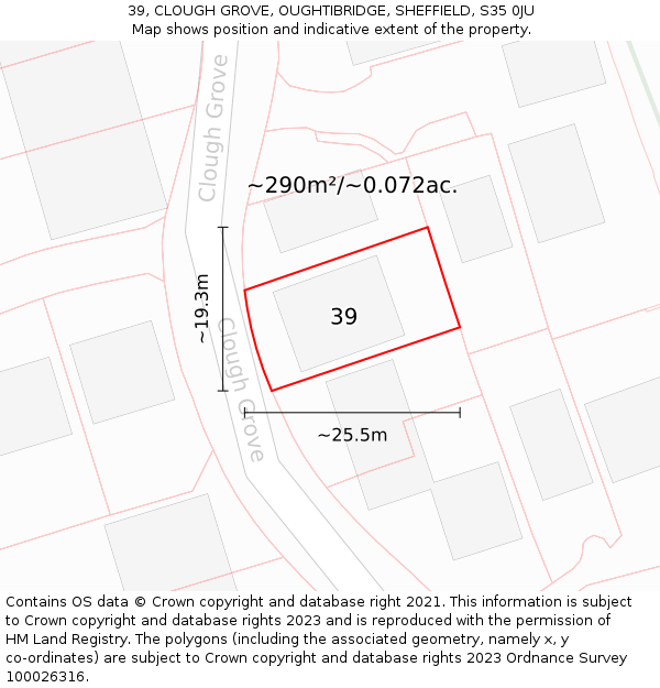 39, CLOUGH GROVE, OUGHTIBRIDGE, SHEFFIELD, S35 0JU: Plot and title map