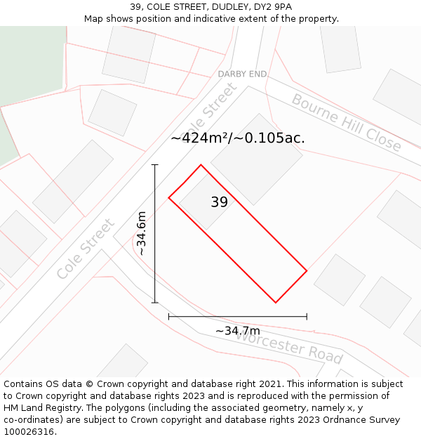 39, COLE STREET, DUDLEY, DY2 9PA: Plot and title map