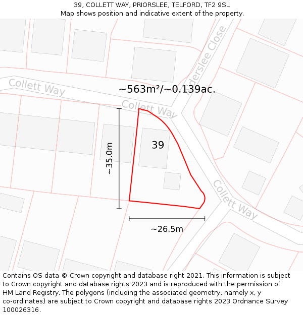 39, COLLETT WAY, PRIORSLEE, TELFORD, TF2 9SL: Plot and title map