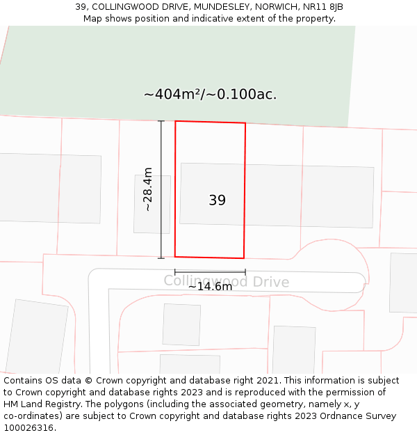 39, COLLINGWOOD DRIVE, MUNDESLEY, NORWICH, NR11 8JB: Plot and title map