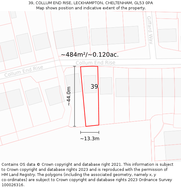 39, COLLUM END RISE, LECKHAMPTON, CHELTENHAM, GL53 0PA: Plot and title map