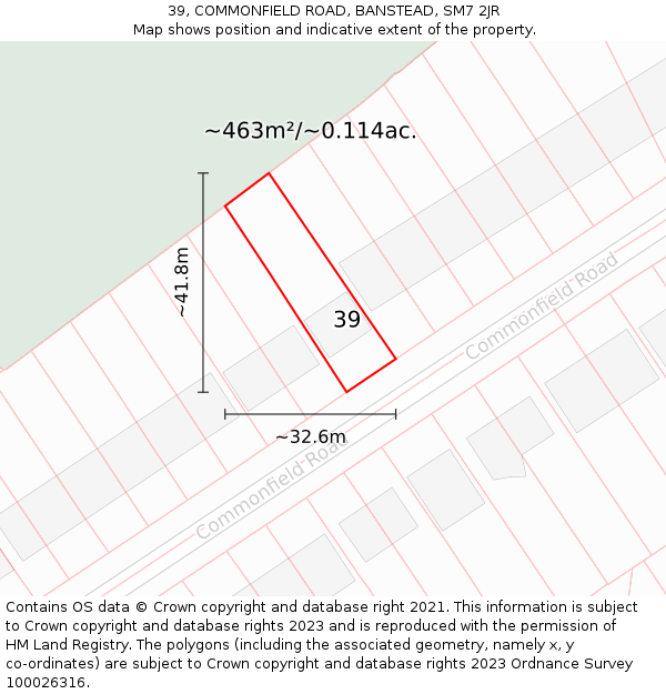 39, COMMONFIELD ROAD, BANSTEAD, SM7 2JR: Plot and title map