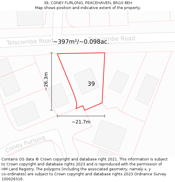 39, CONEY FURLONG, PEACEHAVEN, BN10 8EH: Plot and title map