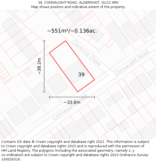 39, CONNAUGHT ROAD, ALDERSHOT, GU12 4RN: Plot and title map