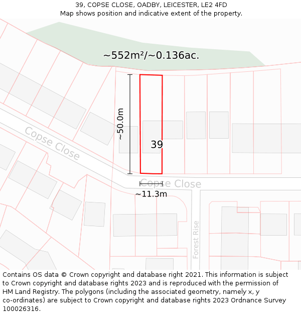 39, COPSE CLOSE, OADBY, LEICESTER, LE2 4FD: Plot and title map