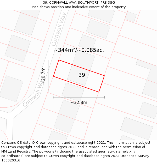 39, CORNWALL WAY, SOUTHPORT, PR8 3SG: Plot and title map