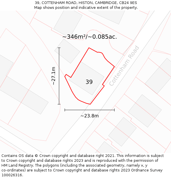 39, COTTENHAM ROAD, HISTON, CAMBRIDGE, CB24 9ES: Plot and title map