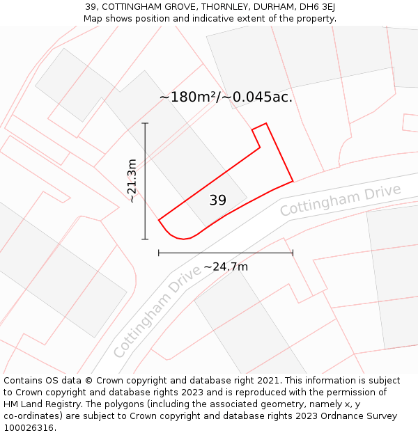 39, COTTINGHAM GROVE, THORNLEY, DURHAM, DH6 3EJ: Plot and title map