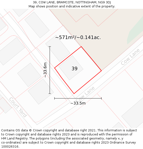 39, COW LANE, BRAMCOTE, NOTTINGHAM, NG9 3DJ: Plot and title map