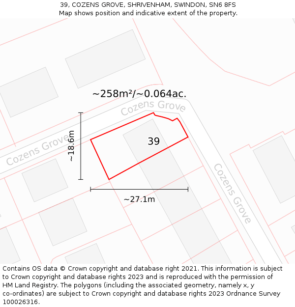 39, COZENS GROVE, SHRIVENHAM, SWINDON, SN6 8FS: Plot and title map