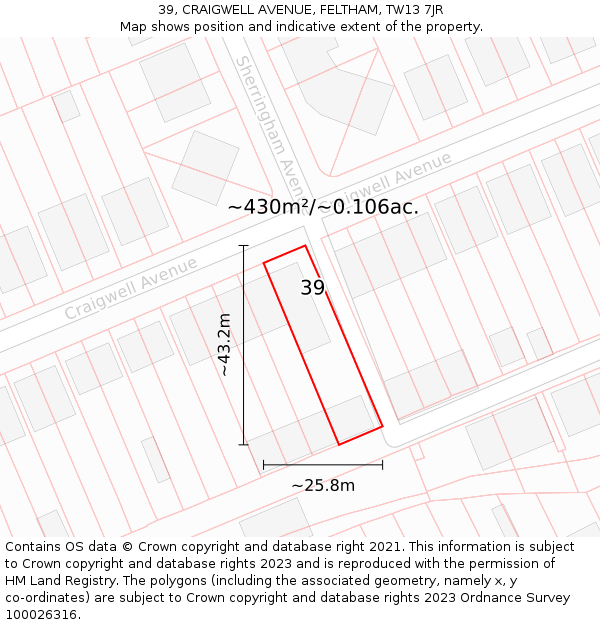 39, CRAIGWELL AVENUE, FELTHAM, TW13 7JR: Plot and title map