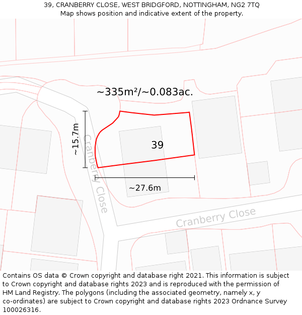 39, CRANBERRY CLOSE, WEST BRIDGFORD, NOTTINGHAM, NG2 7TQ: Plot and title map