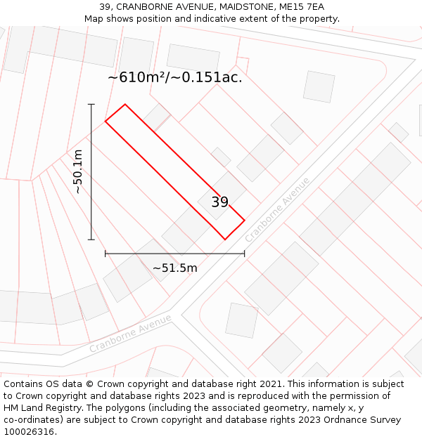 39, CRANBORNE AVENUE, MAIDSTONE, ME15 7EA: Plot and title map