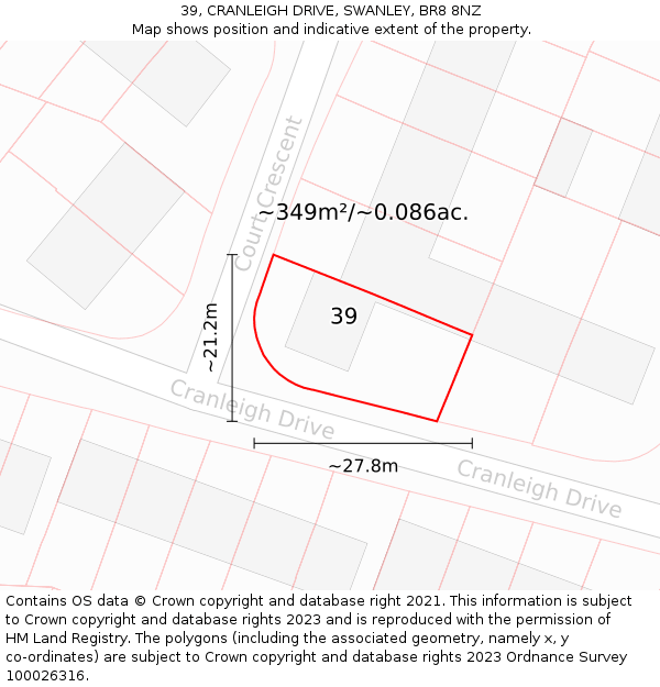 39, CRANLEIGH DRIVE, SWANLEY, BR8 8NZ: Plot and title map