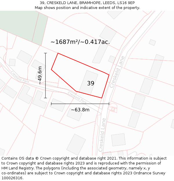 39, CRESKELD LANE, BRAMHOPE, LEEDS, LS16 9EP: Plot and title map