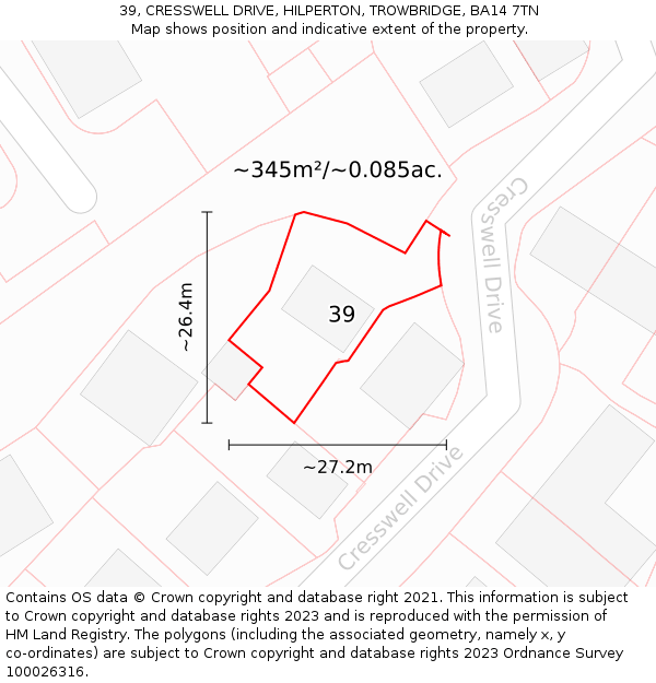 39, CRESSWELL DRIVE, HILPERTON, TROWBRIDGE, BA14 7TN: Plot and title map