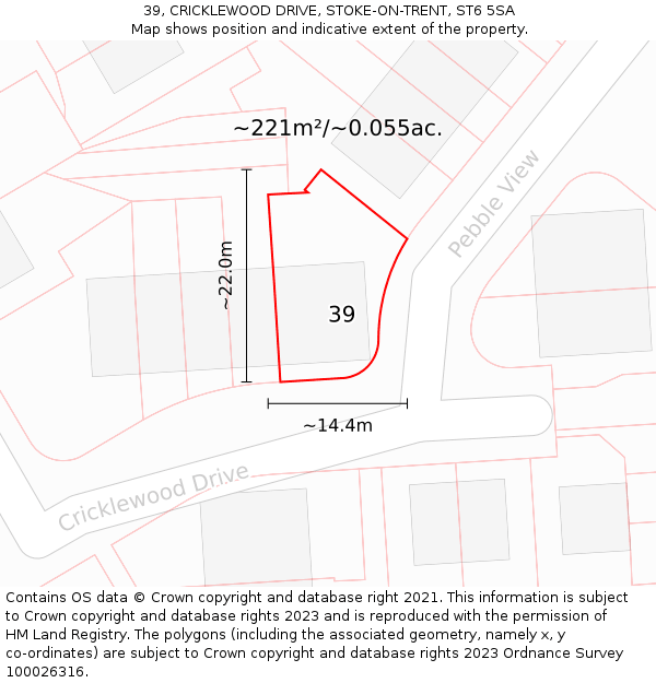 39, CRICKLEWOOD DRIVE, STOKE-ON-TRENT, ST6 5SA: Plot and title map